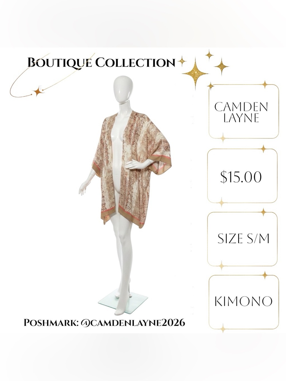 Caden Lane Neutral Snake-Print Kimono with Rust Trim - Picture 4 of 10